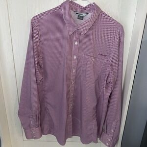 Ariat Tek Mens Stretch Shirt Long Sleeve  Button Down Gingham Purple  XL